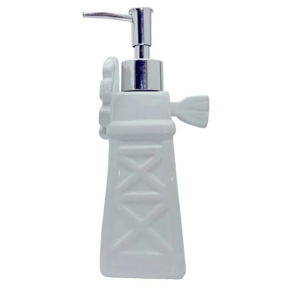 Farmhouse Windmill Soap Dispenser Lotion Pump Dispenser Ceramic White Silver